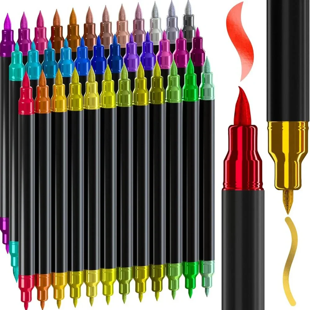 NEW Art Supplies Brush Metallic Markers Pens for Adult Coloring Books School 36